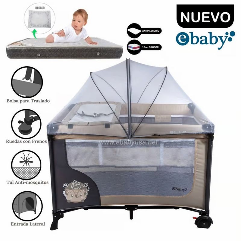 EBABY - Cuna Corral Happy Dream Celeste 727-2 + Colchón Beige