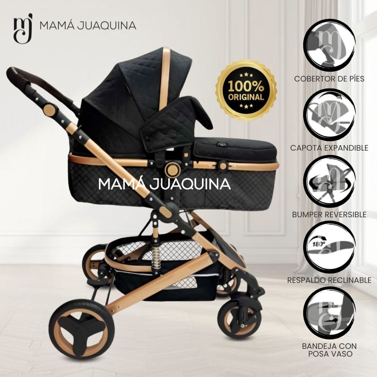 EBABY - Coche Cuna Moisés de Lujo «LOVY BABY» Black