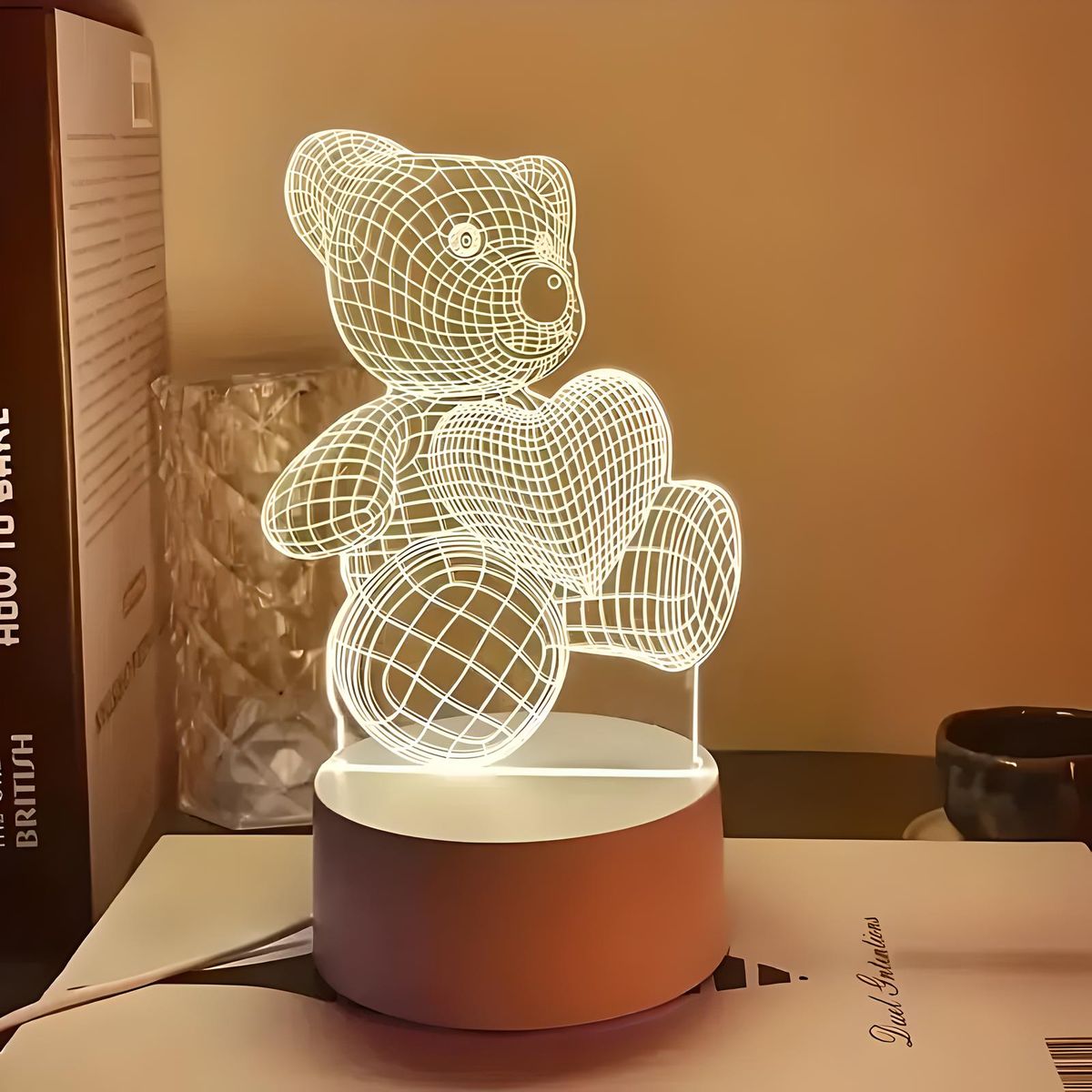 GENERICO - LÁMPARA 3D LUCES DE ILUSIÓN 3D LUZ CÁLIDA DISEÑO OSO