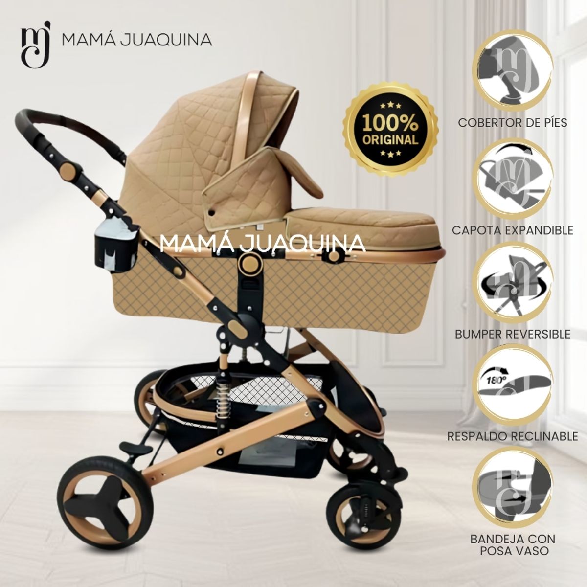 EBABY - Coche Cuna Moisés de Lujo «LOVY BABY» Beige
