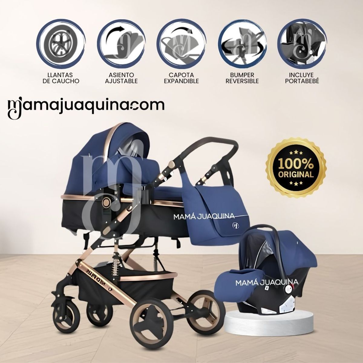 BABY - Coche Travel System «GRAND LUMIERE» con Porta Bebé Blue