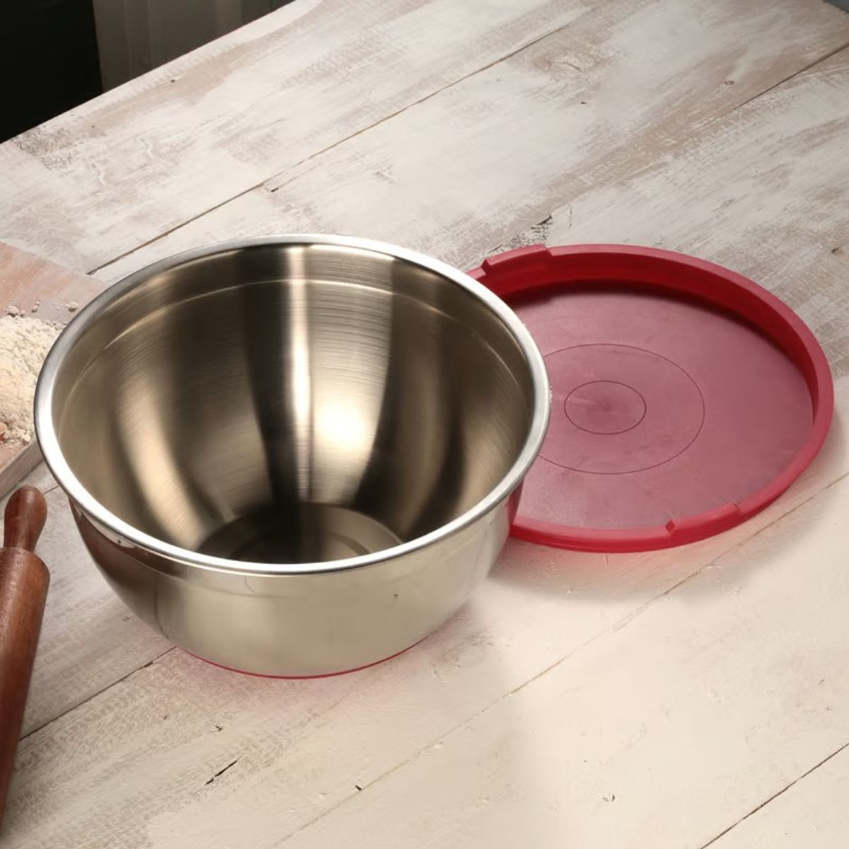 GENERICO - Bowl de 30 cm Acero Inoxidable con tapa Roja