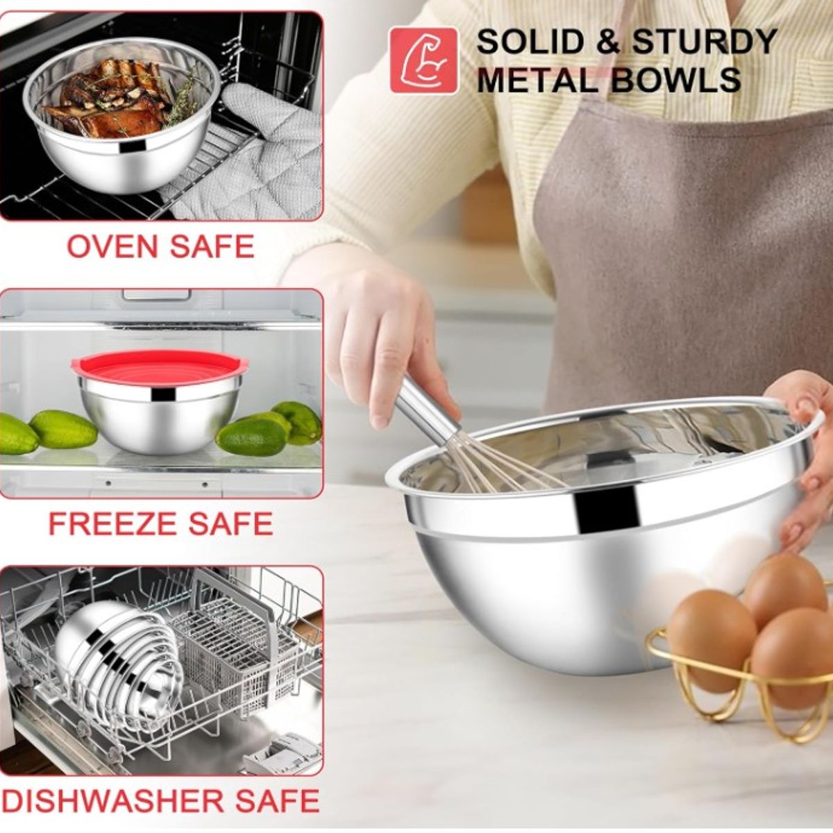 GENERICO - Bowl de 30 cm Acero Inoxidable con tapa Roja