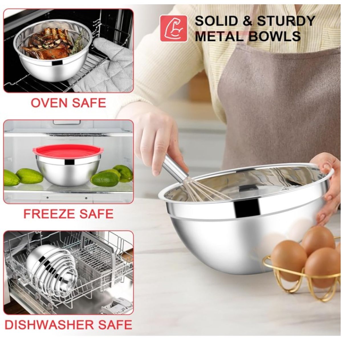 GENERICO - Bowl de 30 cm Acero Inoxidable con tapa Roja