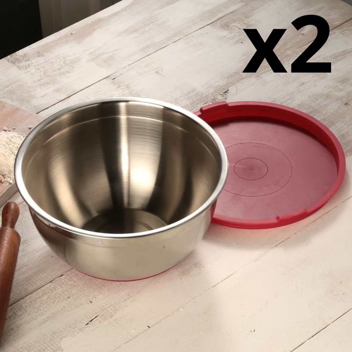 GENERICO - Pack X 2 Bowl de Acero Inoxidable c/ Tapa  6.5L