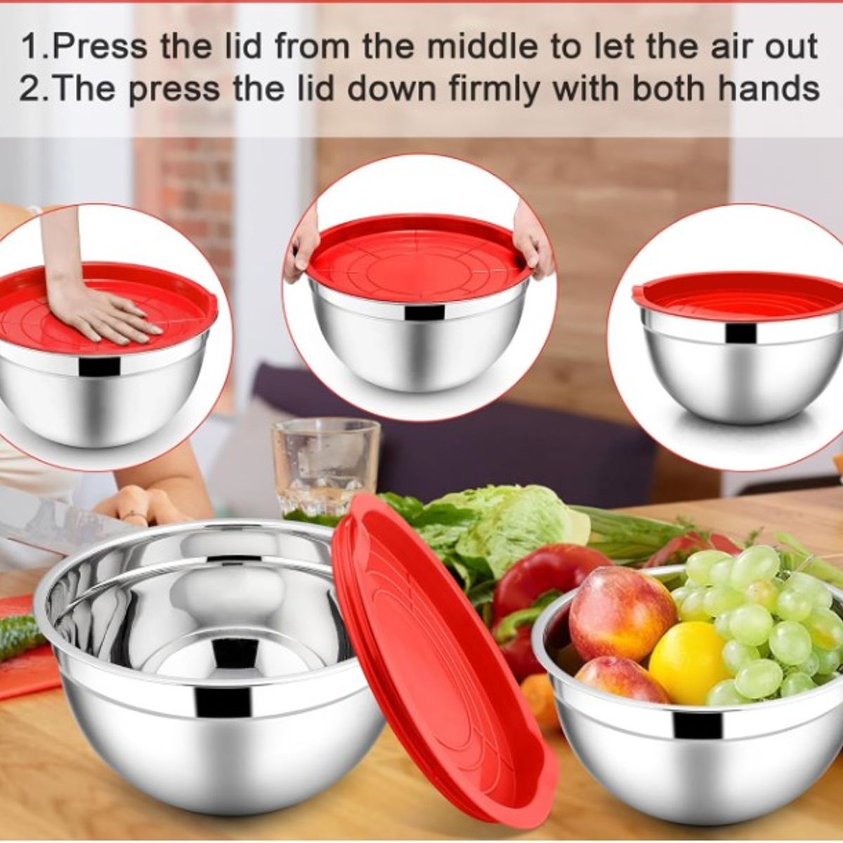 GENERICO - Pack X 2 Bowl de Acero Inoxidable c/ Tapa  6.5L