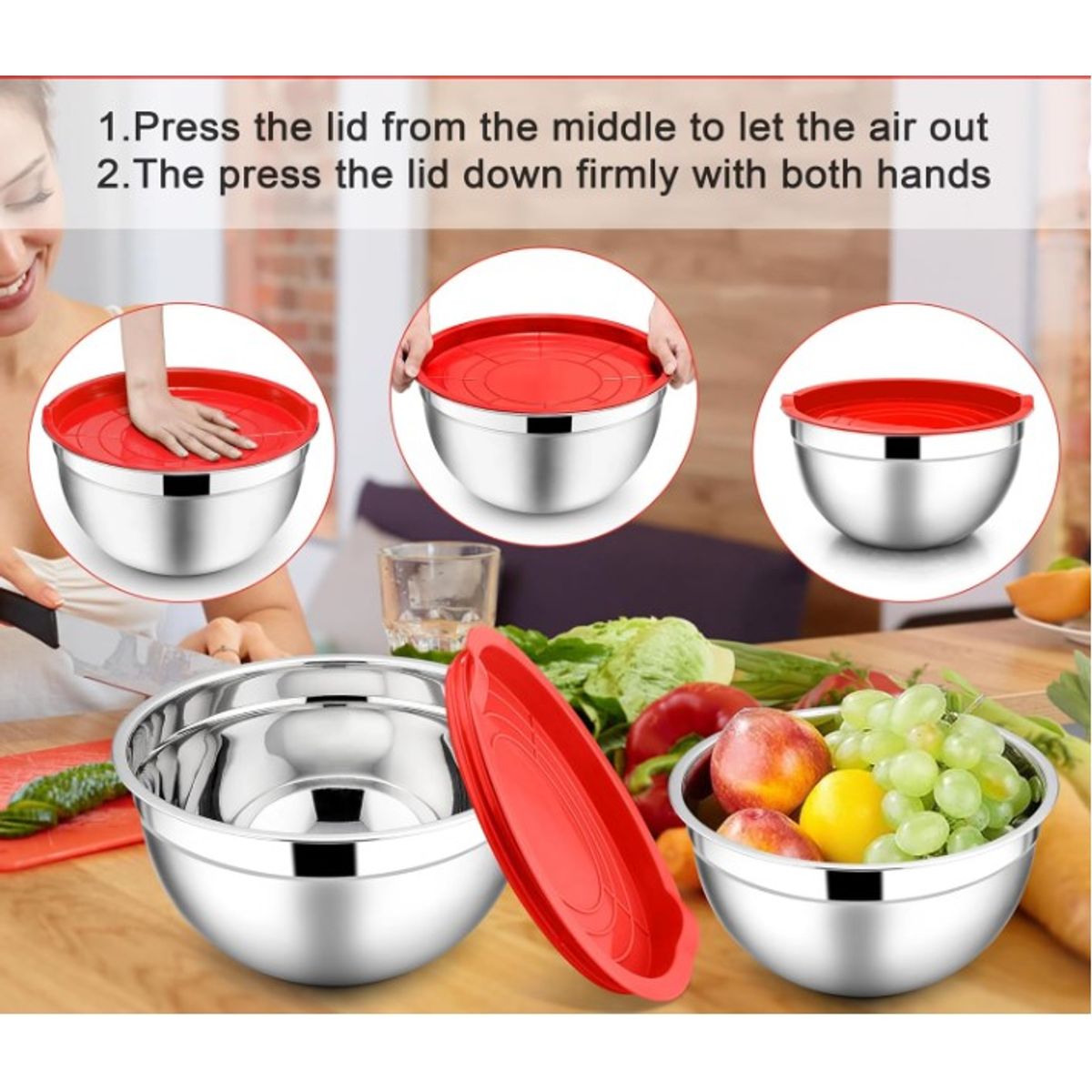 GENERICO - Pack X 2 Bowl de Acero Inoxidable c/ Tapa  6.5L