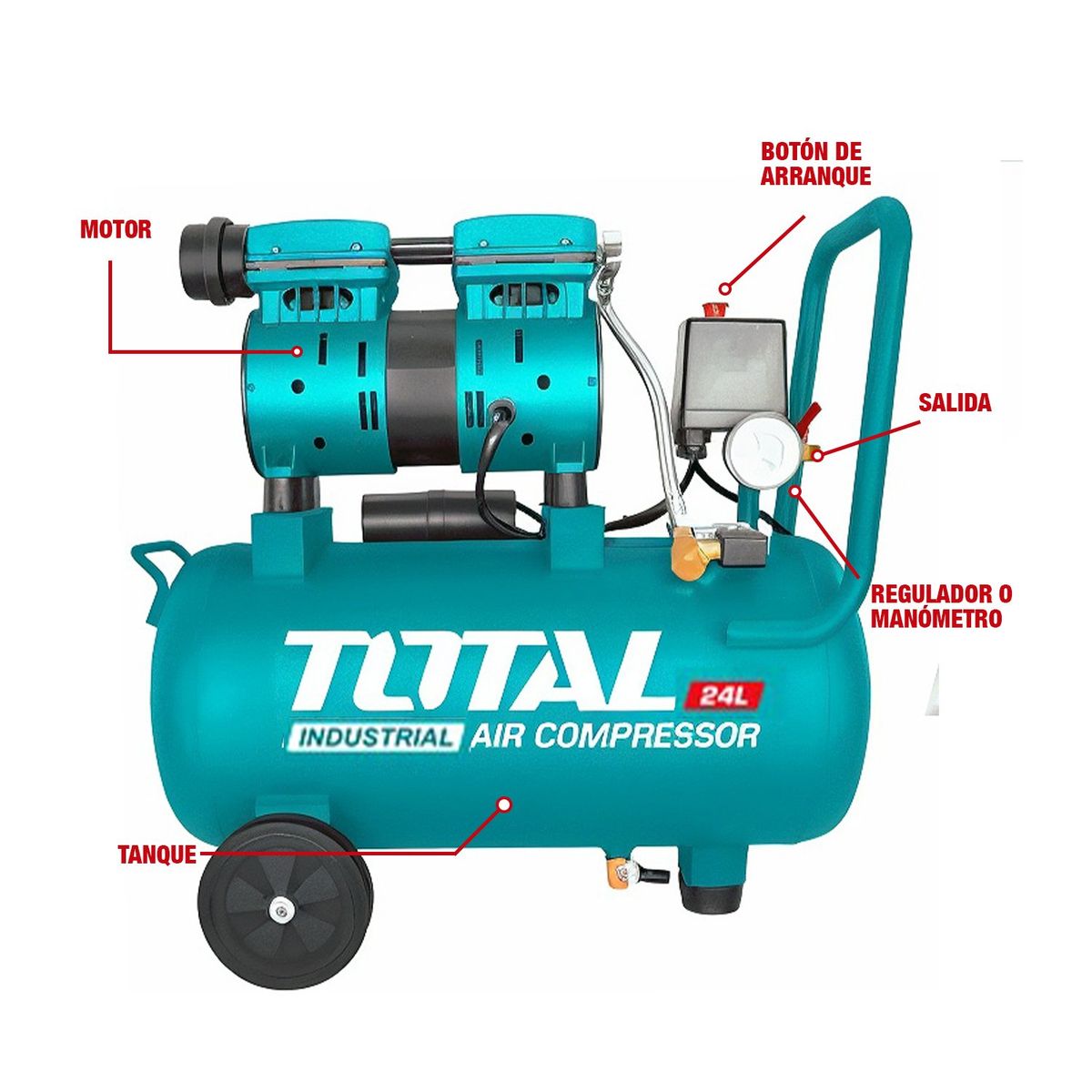 TOTAL TOOLS - COMPRESORA DE AIRE 24L INDUSTRIAL TOTAL TCS1075248-5