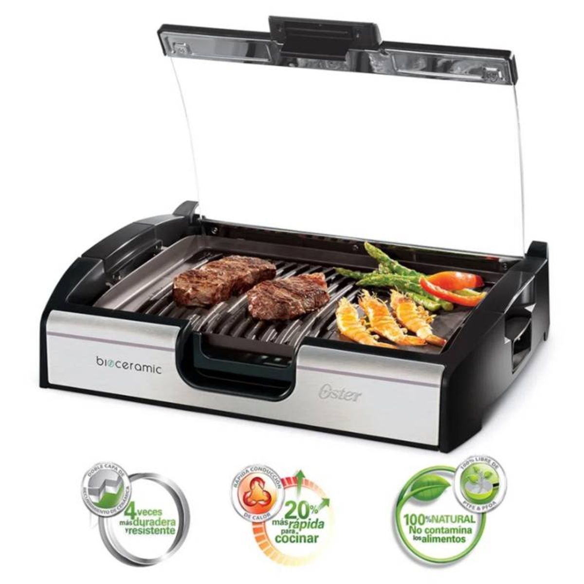 OSTER - Parrilla con Tapa de Vidrio OSTER CKSTGR3006053 Negro