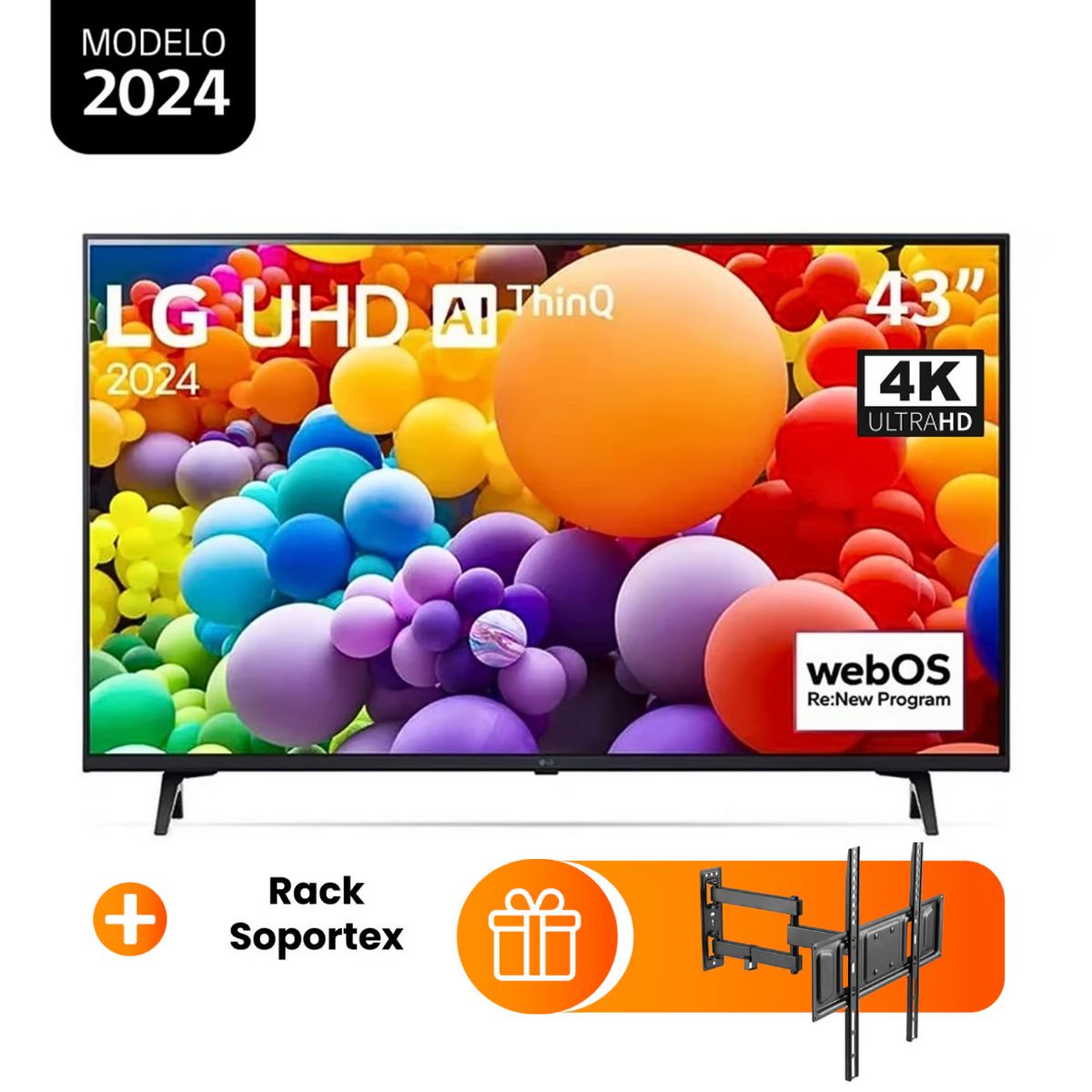 LG - Televisor LG 43 UHD α5 IA 4K Gen7 WebOS 43UT7300 + Rack