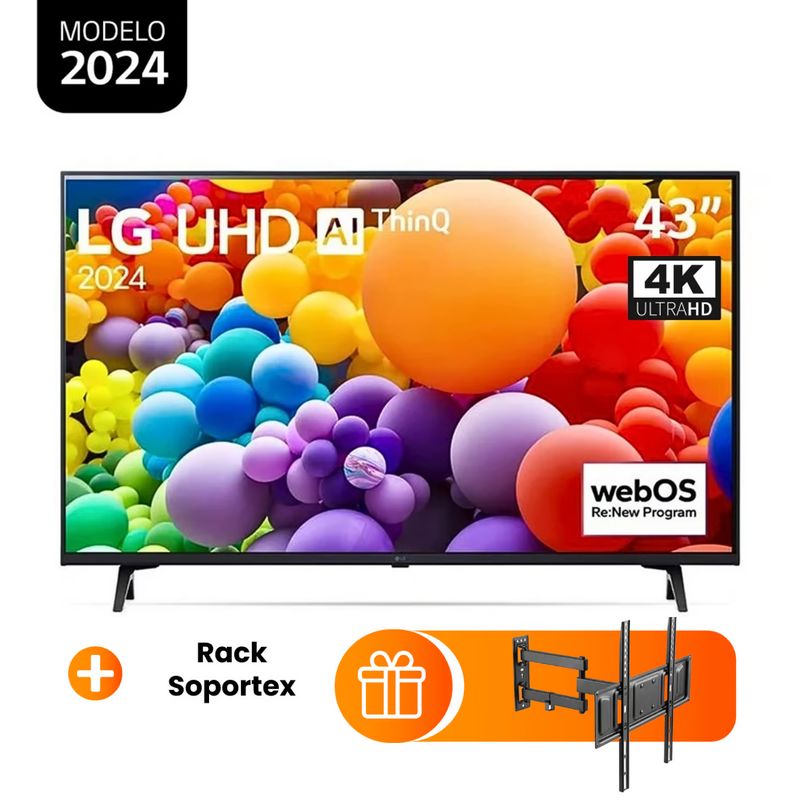 LG - Televisor LG 43 UHD α5 IA 4K Gen7 WebOS 43UT7300 + Rack