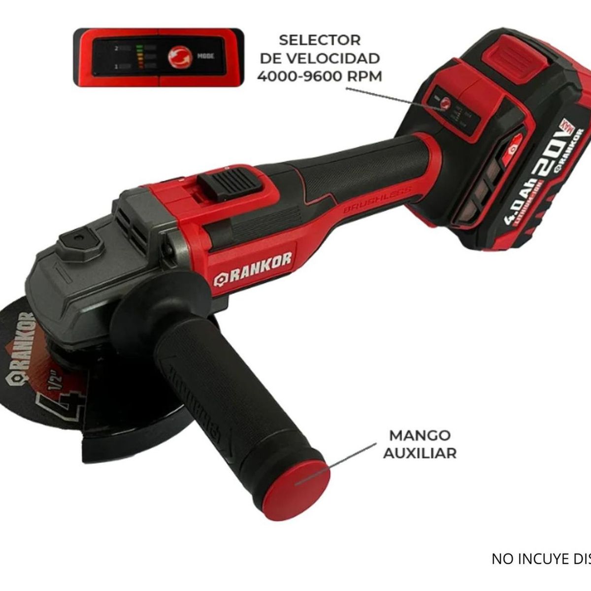 RANKOR - Amoladora Esmeril angular 4.5"  Brushless Rankor
