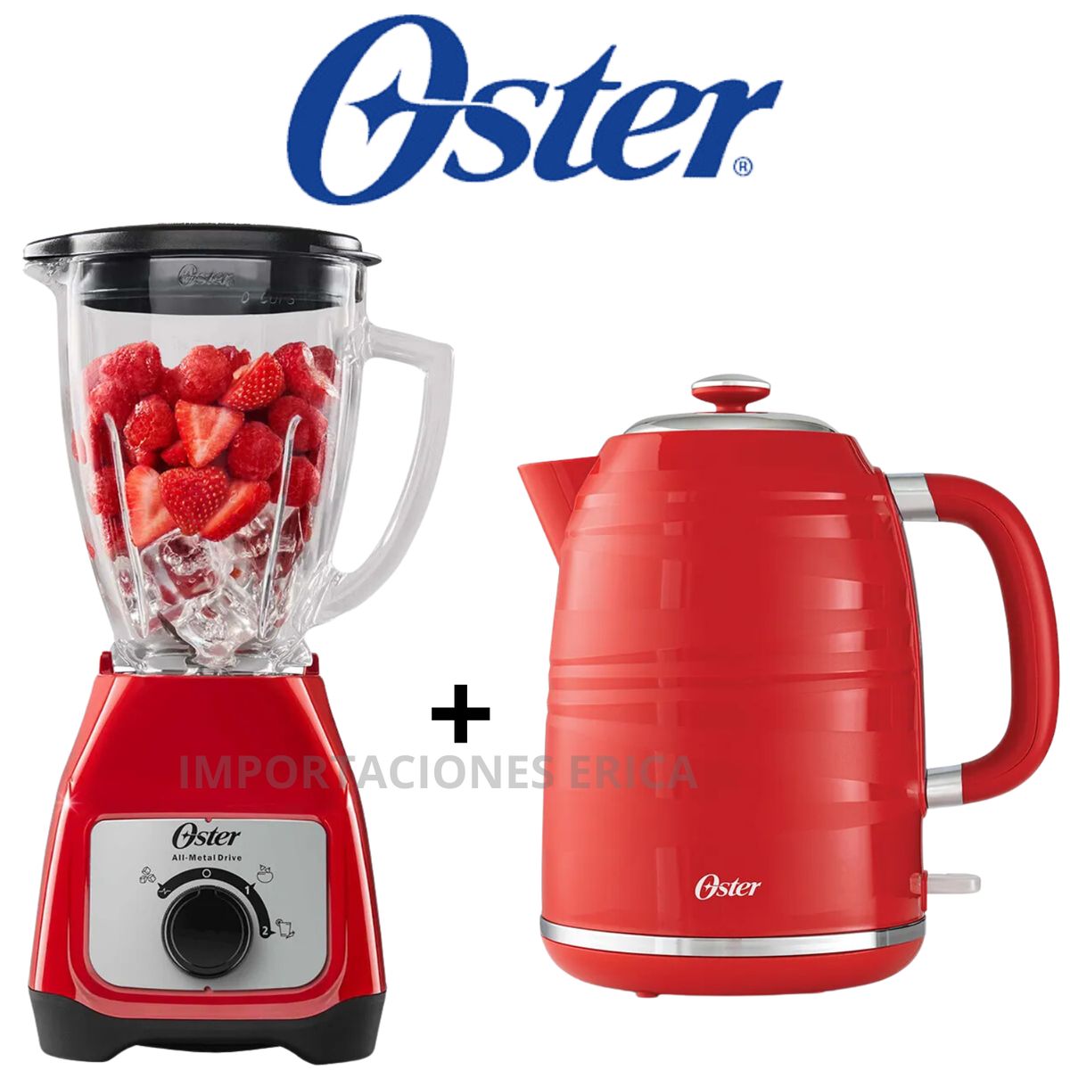 OSTER - Combo Oster licuadora 2 vel rojo de 1.5 L+ hervidora rojo de 1.7 L