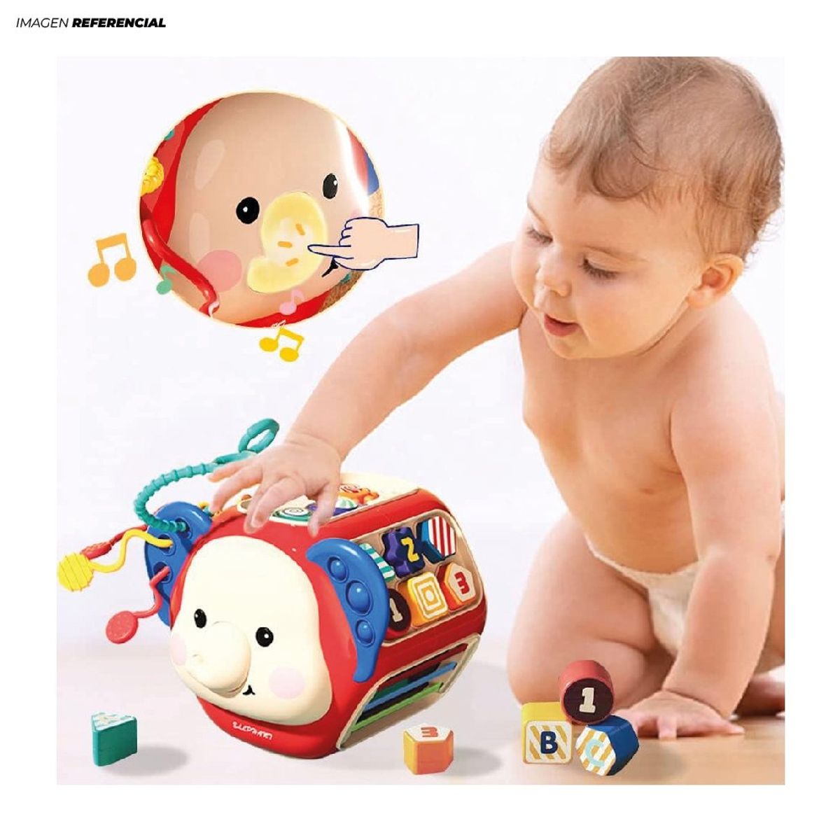 GENERICO - Elefante Didáctico Multifuncional con sonido y Luz 12 en 1