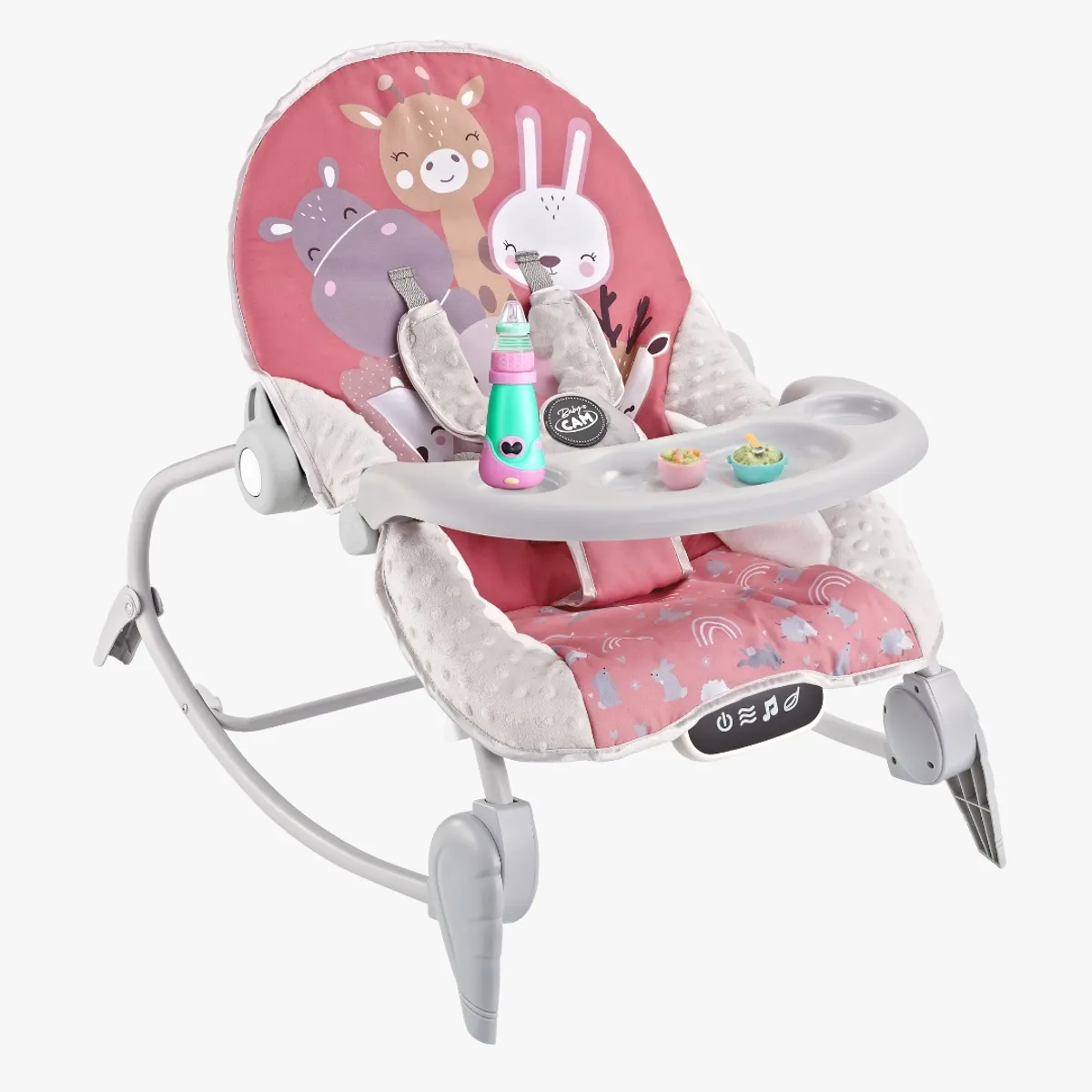 BABY CAM - Silla mecedora bouncer Baby Cam táctil mesa de comer rosado