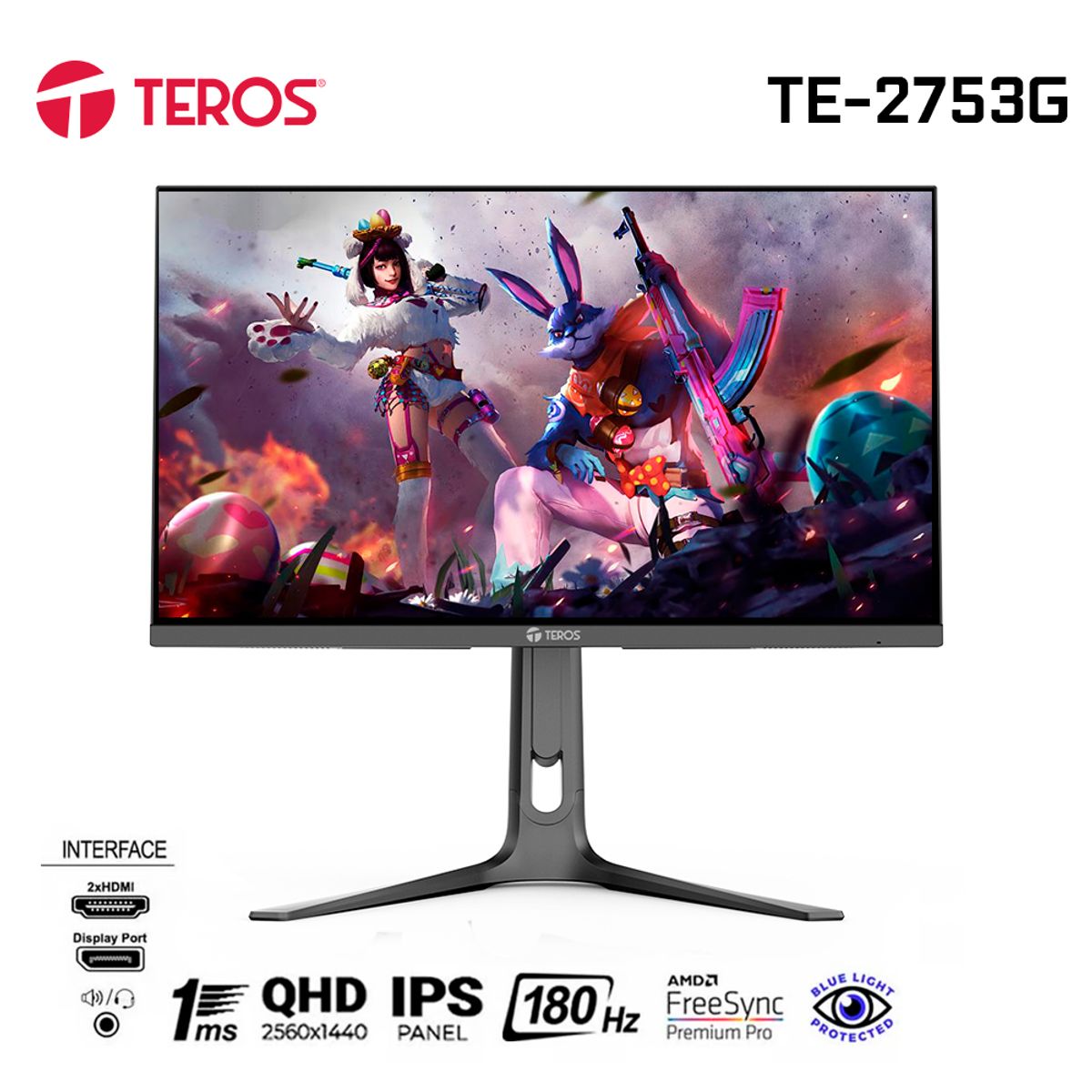 TEROS - Monitor plano gaming TEROS TE-2753G, 27" 2K QHD IPS, 180 Hz, HDMI, DP