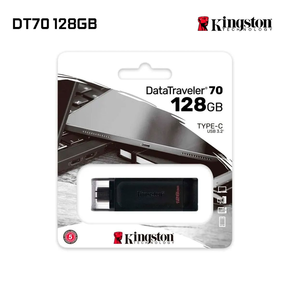KINGSTON - Memoria USB-C 3.2 128GB Kingston DataTraveler 70(DT70/128GB)
