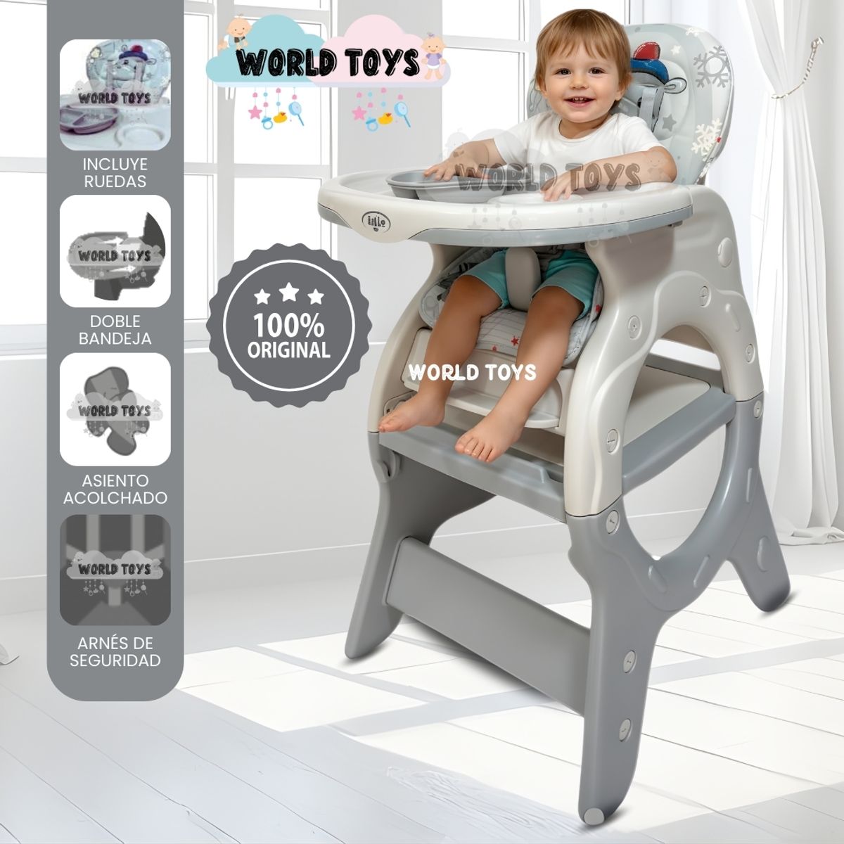 BABY - Silla de Comer 3 en 1 «BELADONNA» Gray