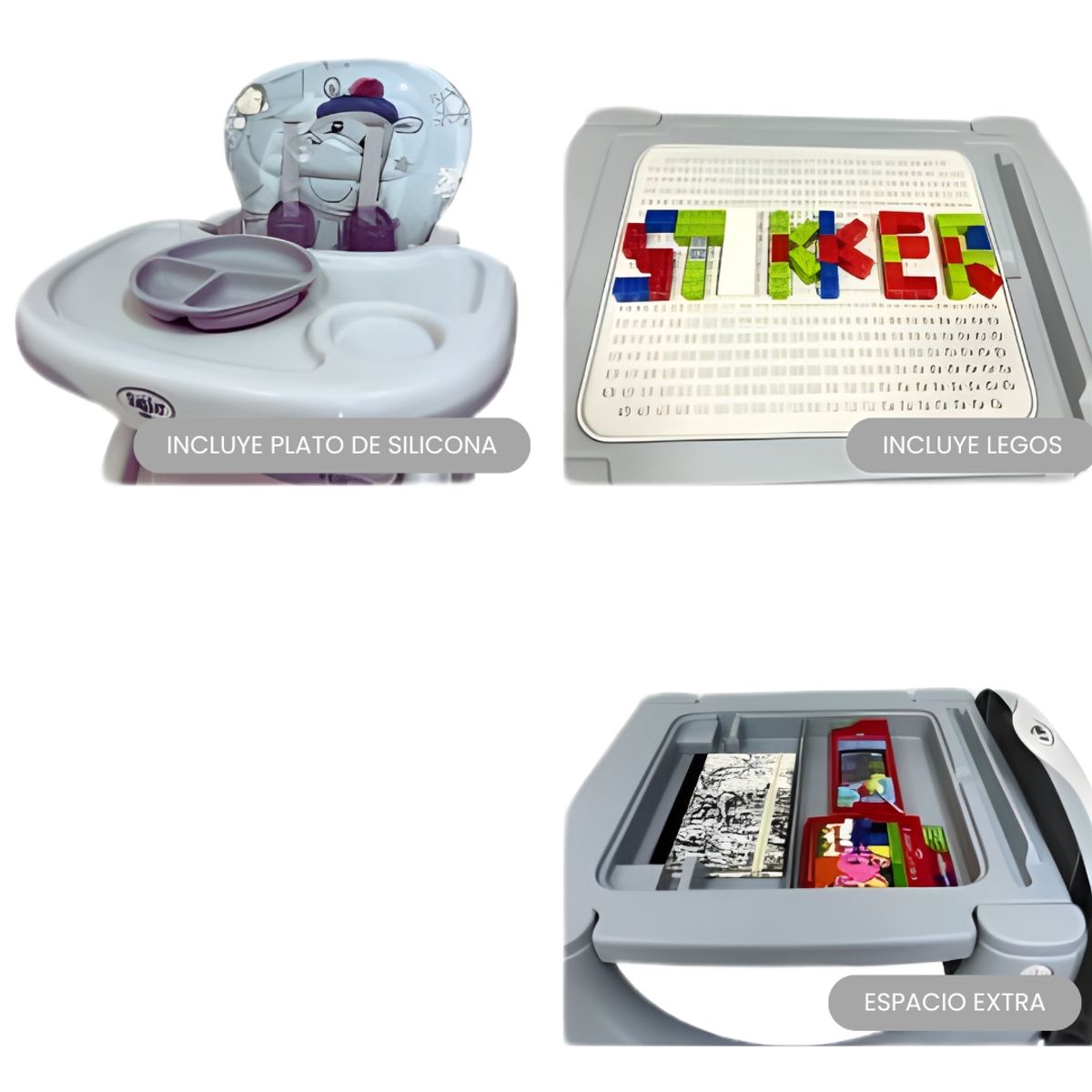 BABY - Silla de Comer 3 en 1 «BELADONNA» Gray