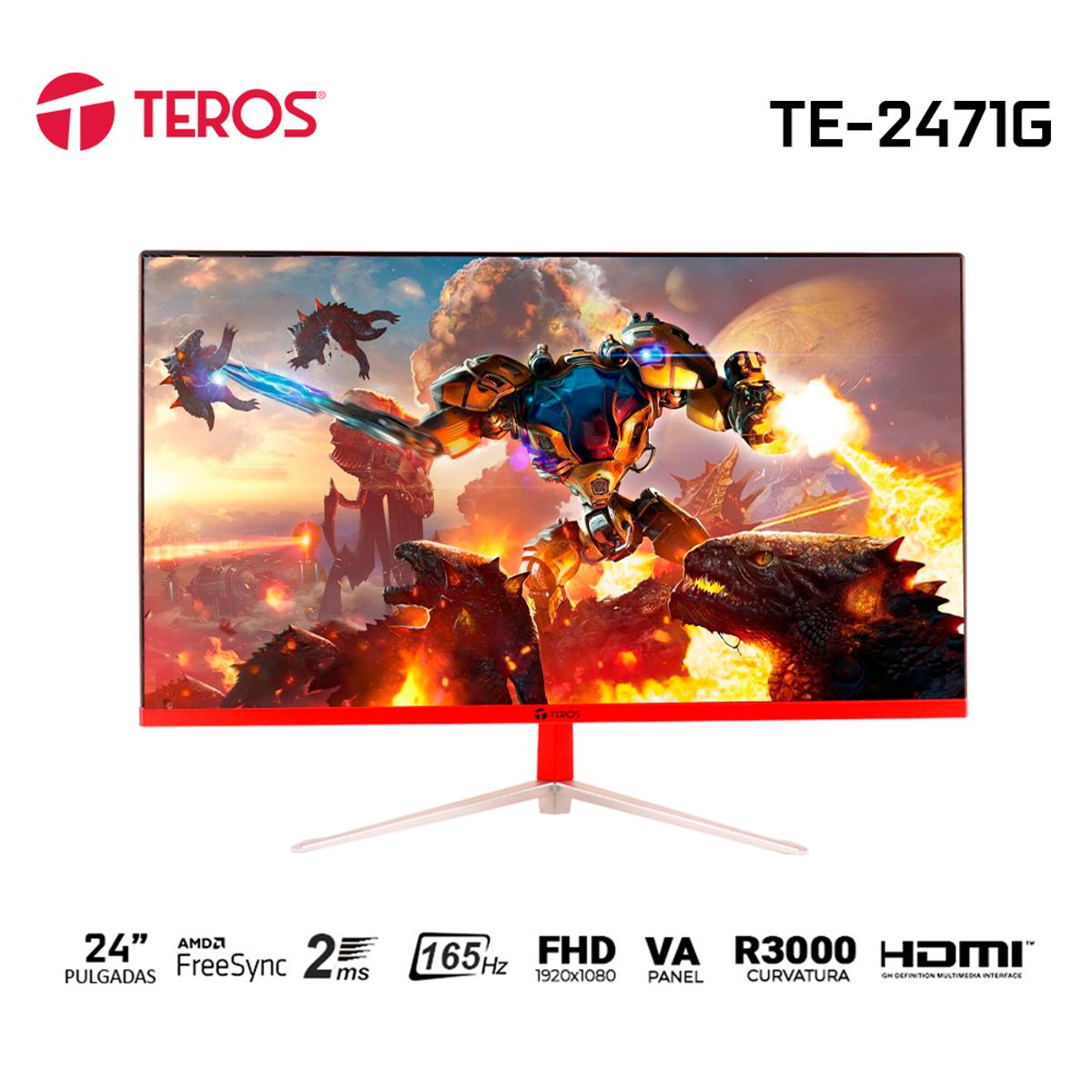 TEROS - Monitor curvo gaming TEROS TE- 2471G, 23.8" FHD VA, 165 Hz, HDMI, DP