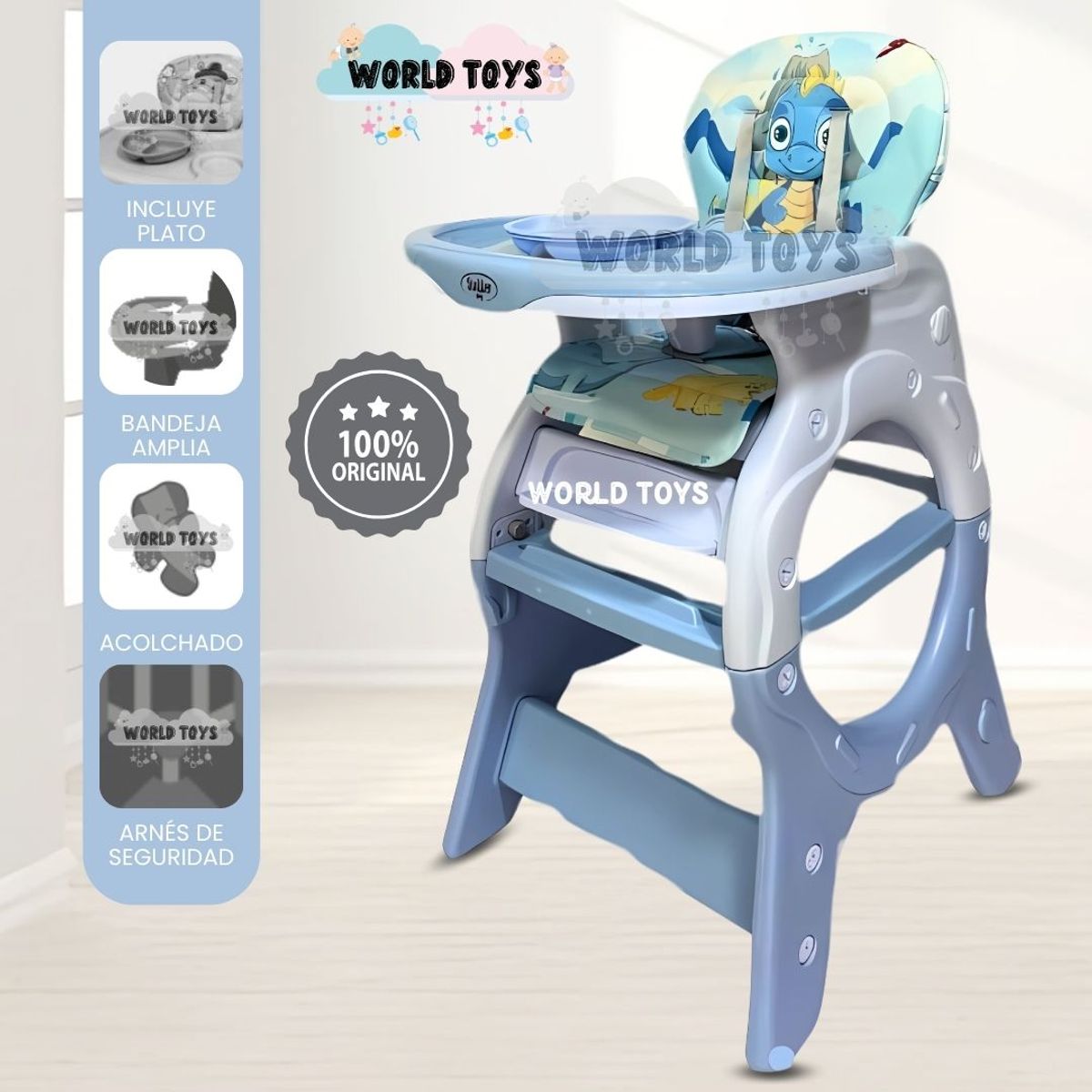 BABY - Silla de Comer 3 en 1 «BELADONNA» Sky Blue