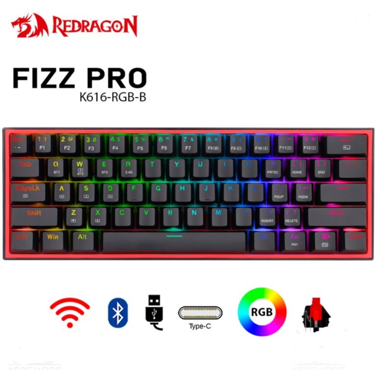 REDRAGON - Teclado Redragon Fizz Pro Inalámbrico Negro