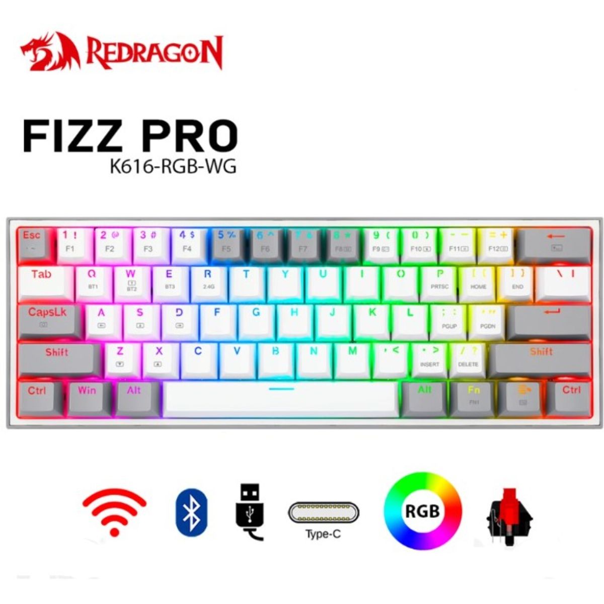 REDRAGON - Teclado Redragon Fizz Pro Inalámbrico Gris