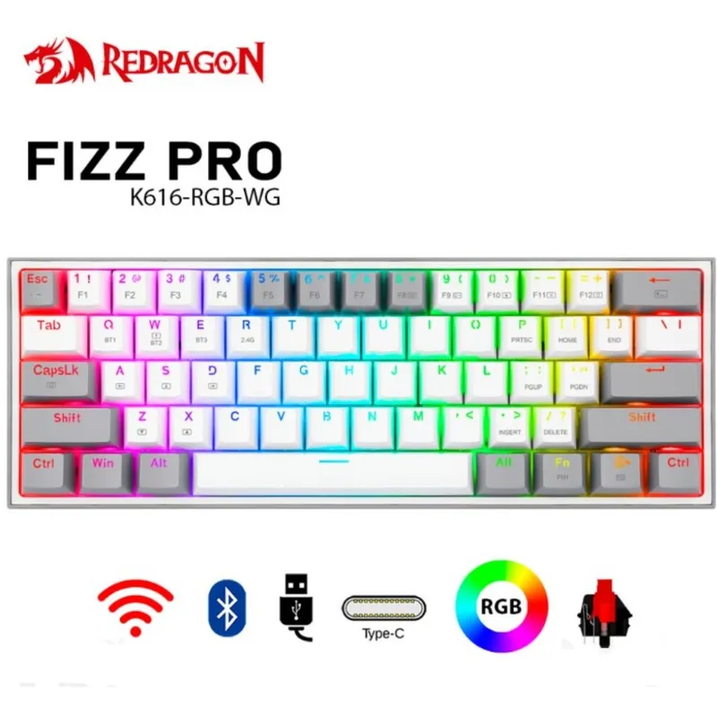 REDRAGON - Teclado Redragon Fizz Pro Inalámbrico Gris