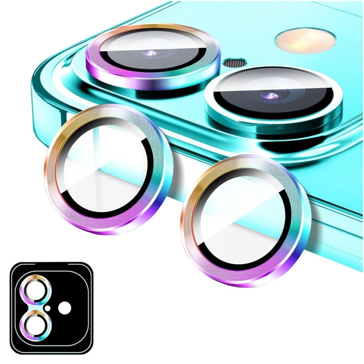 GENERICO - Protector de Cámara Metálico Compatible con iPhone 16 - 16 Plus Rainb