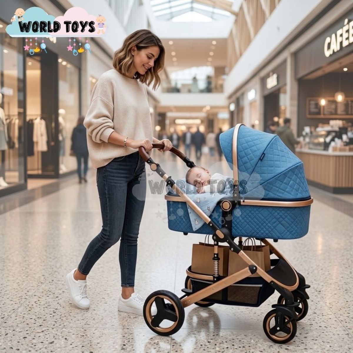 Baby - Coche Moisés Travel System «LOVY BABY» con Bumper Reversible Dark Blue
