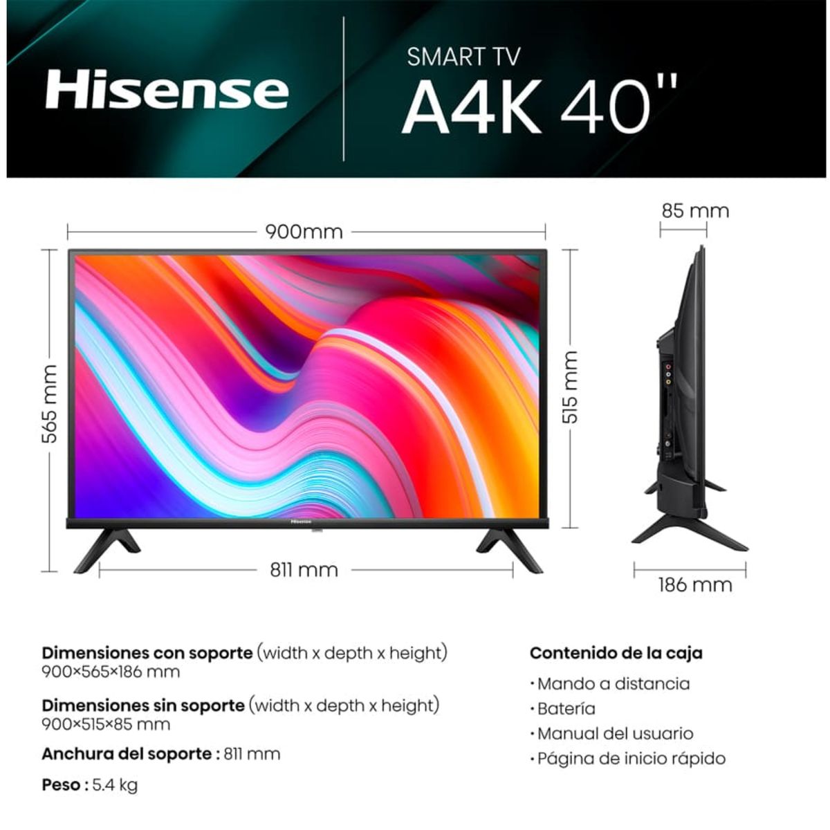 HISENSE - Televisor Hisense 40 Smart TV Led FHD 40A4NV VIDAA