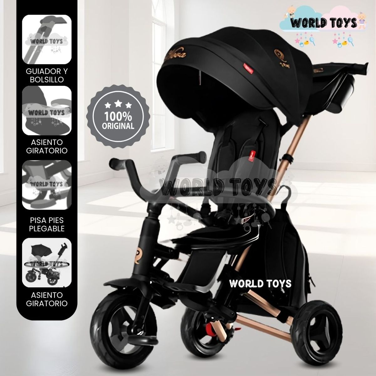 KIDS - Triciclo Guiador Plegable «QUILL NOVA» Black