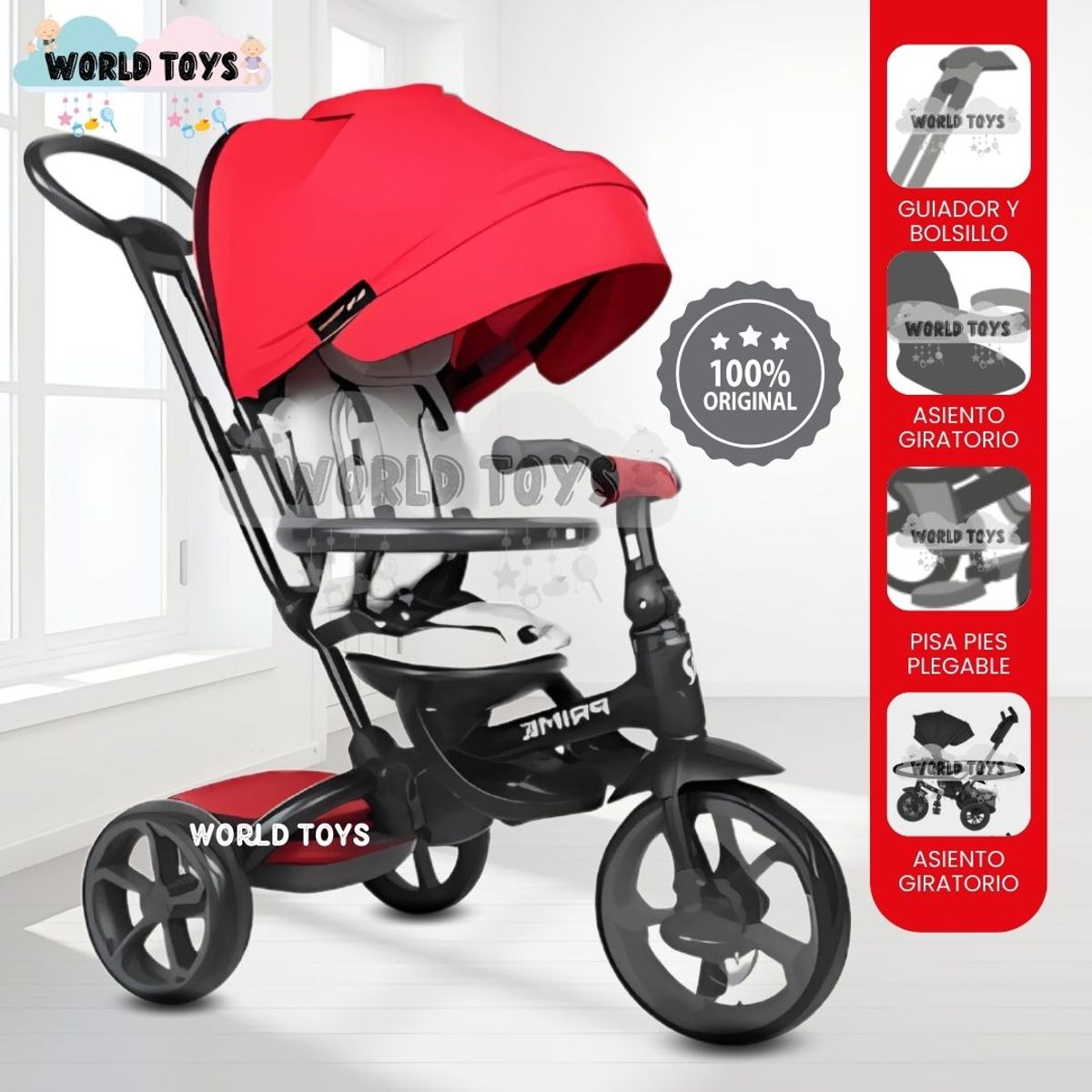 KIDS - Triciclo Guiador Plegable «QUILL PRIME» Red