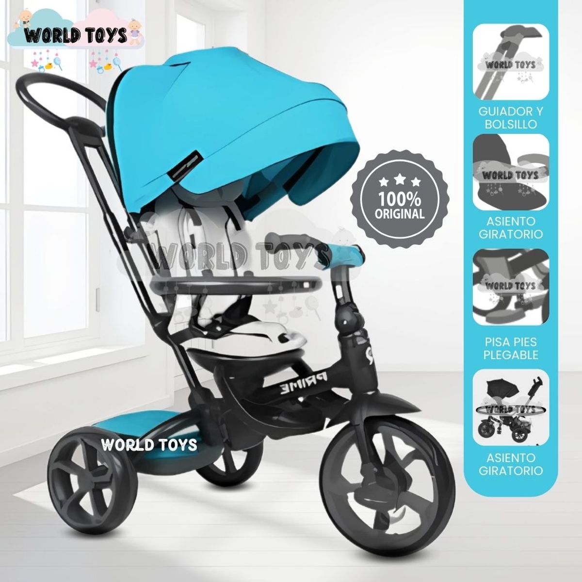 KIDS - Triciclo Guiador Plegable «QUILL PRIME» Sky Blue