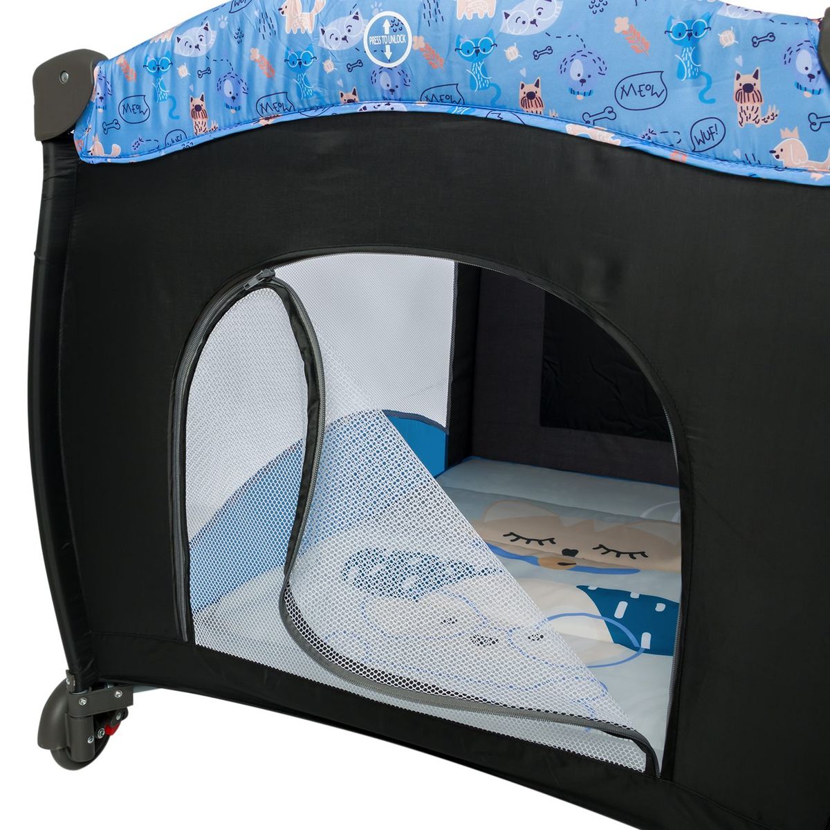 EBABY - Cuna Corral Mecedora Sally Gris Rosado  EB716-3