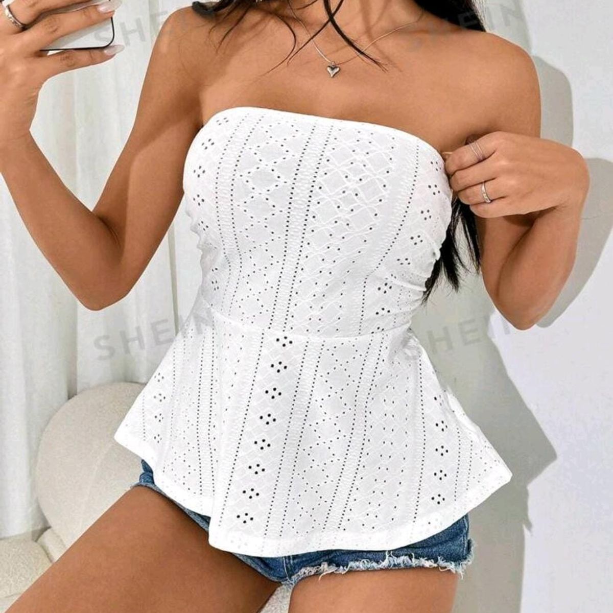 GENERICO - SHEIN Blusa De Tubo Con Dobladillo De Volante Sólido