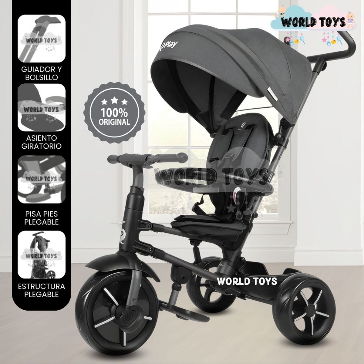 KIDS - Triciclo Guiador  «STARITE» Gray