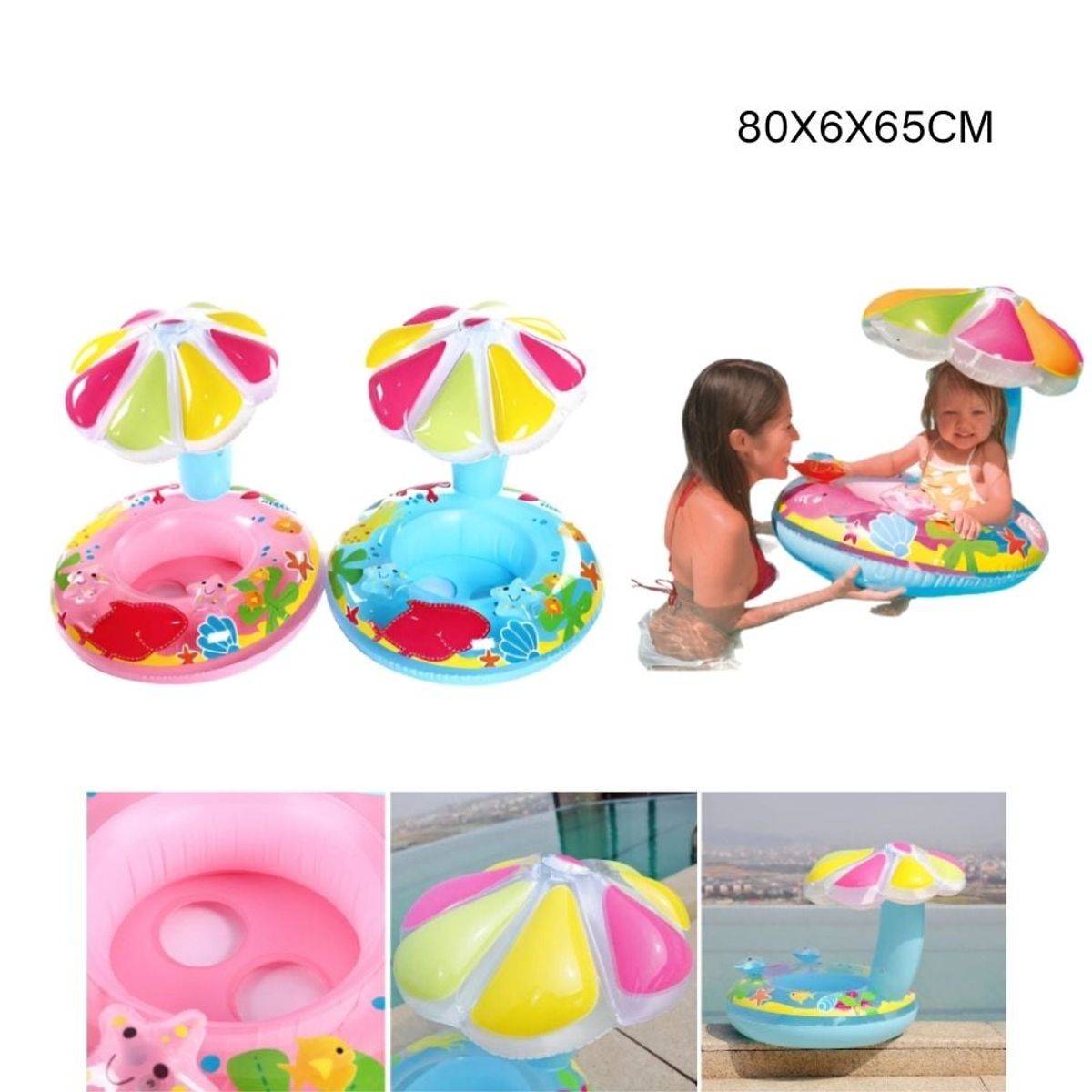 GENERICO - Flotador Inflable Techo Sombrilla Niños Para Piscina Celeste