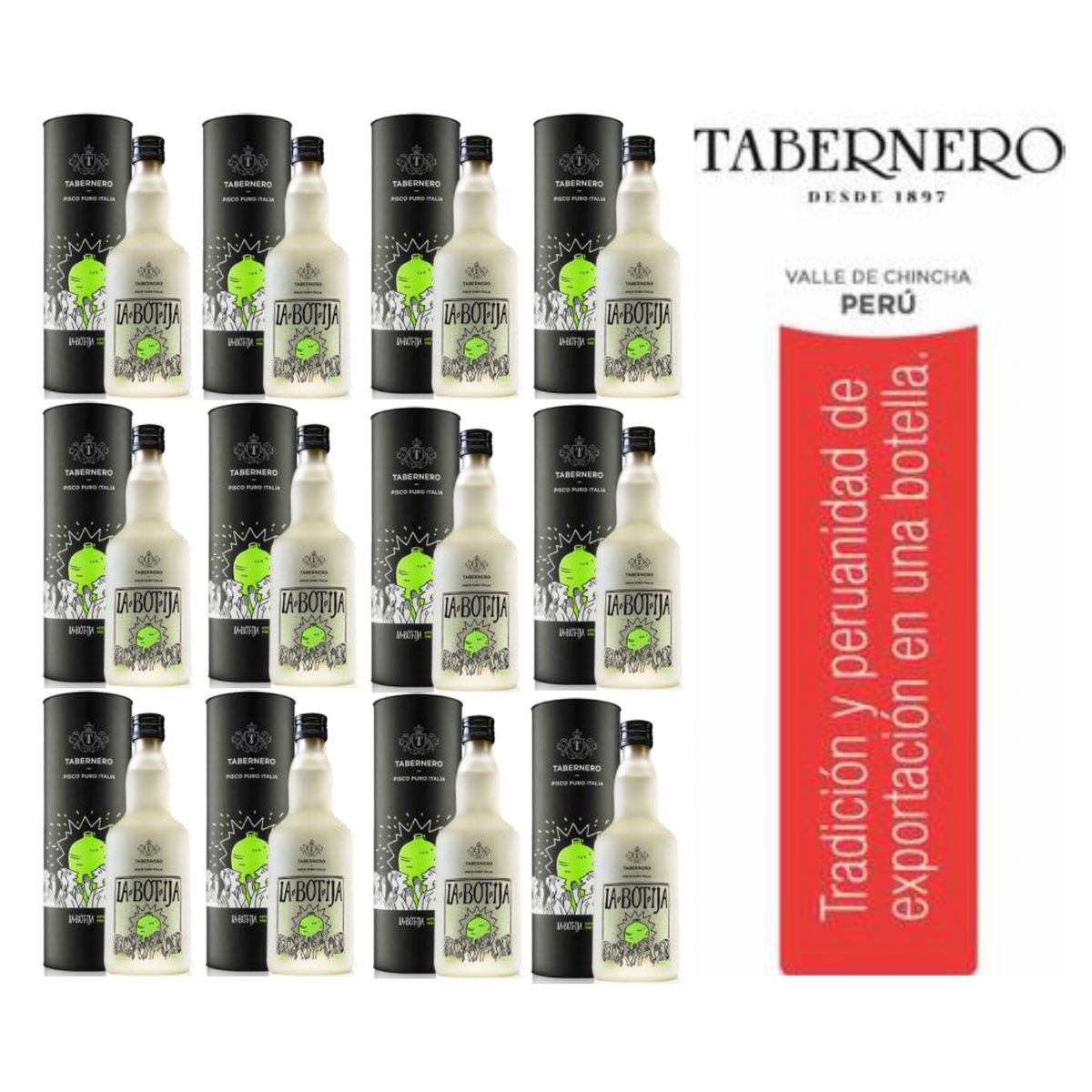 TABERNERO - Pisco Tabernero La Botija Italia 700ml + Shot - 12 UND