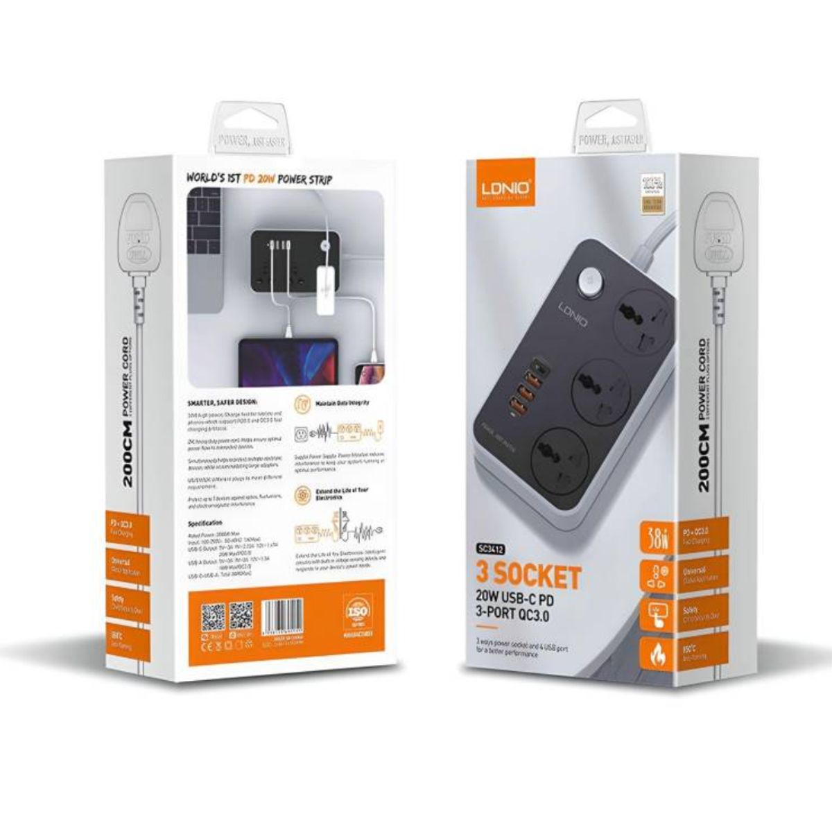 LDNIO - Extension Tomacorriente CargaRapida LDNIO 2500w SC3412 4 USB 4 Socket