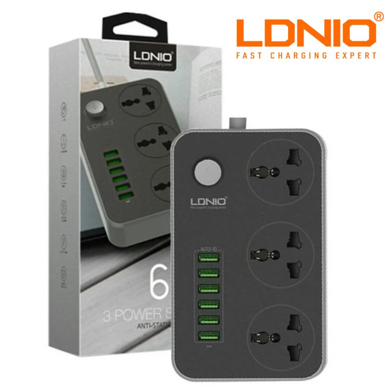 LDNIO - Extension Tomacorriente CargaRapida LDNIO 2500w SC3604 6 USB 3 Socket