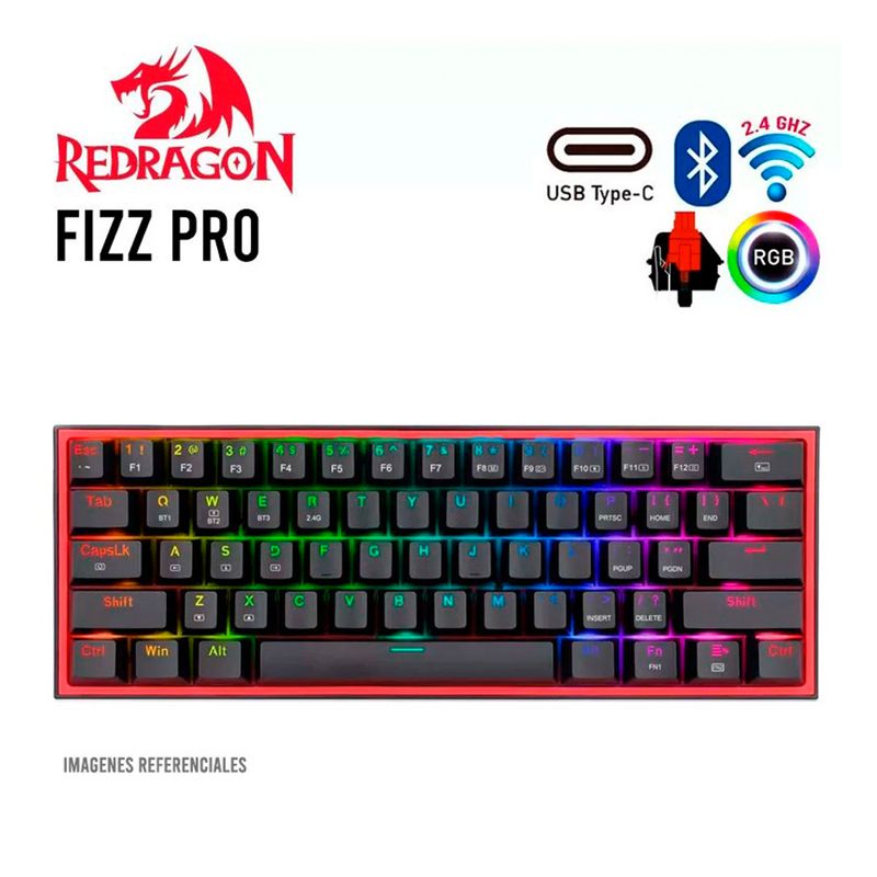 REDRAGON - Teclado Gamer Redragon Fizz Pro Inalámbrico K616 Negro