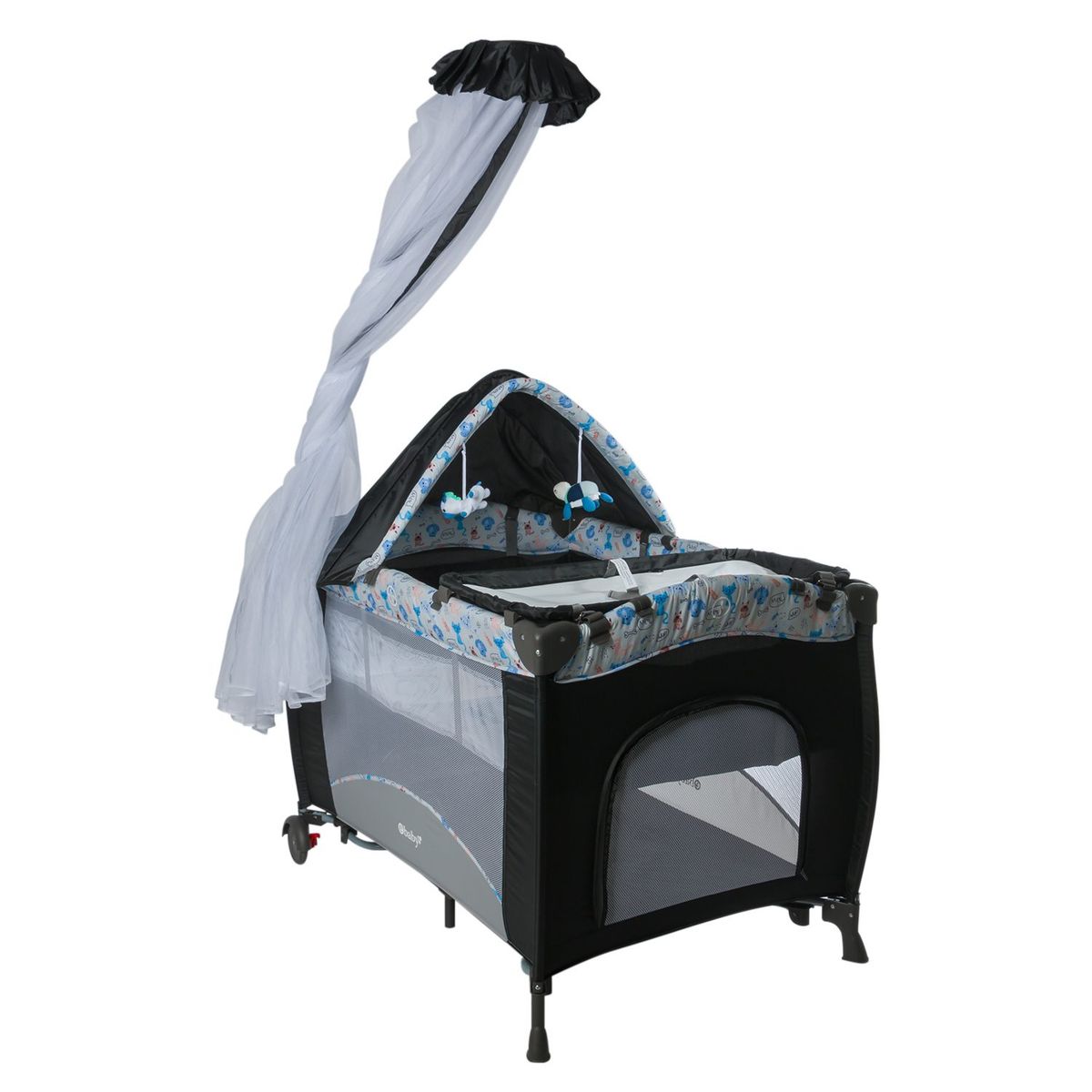 EBABY - Cuna Corral Mecedora Sally Gris Azul  EB716-1A