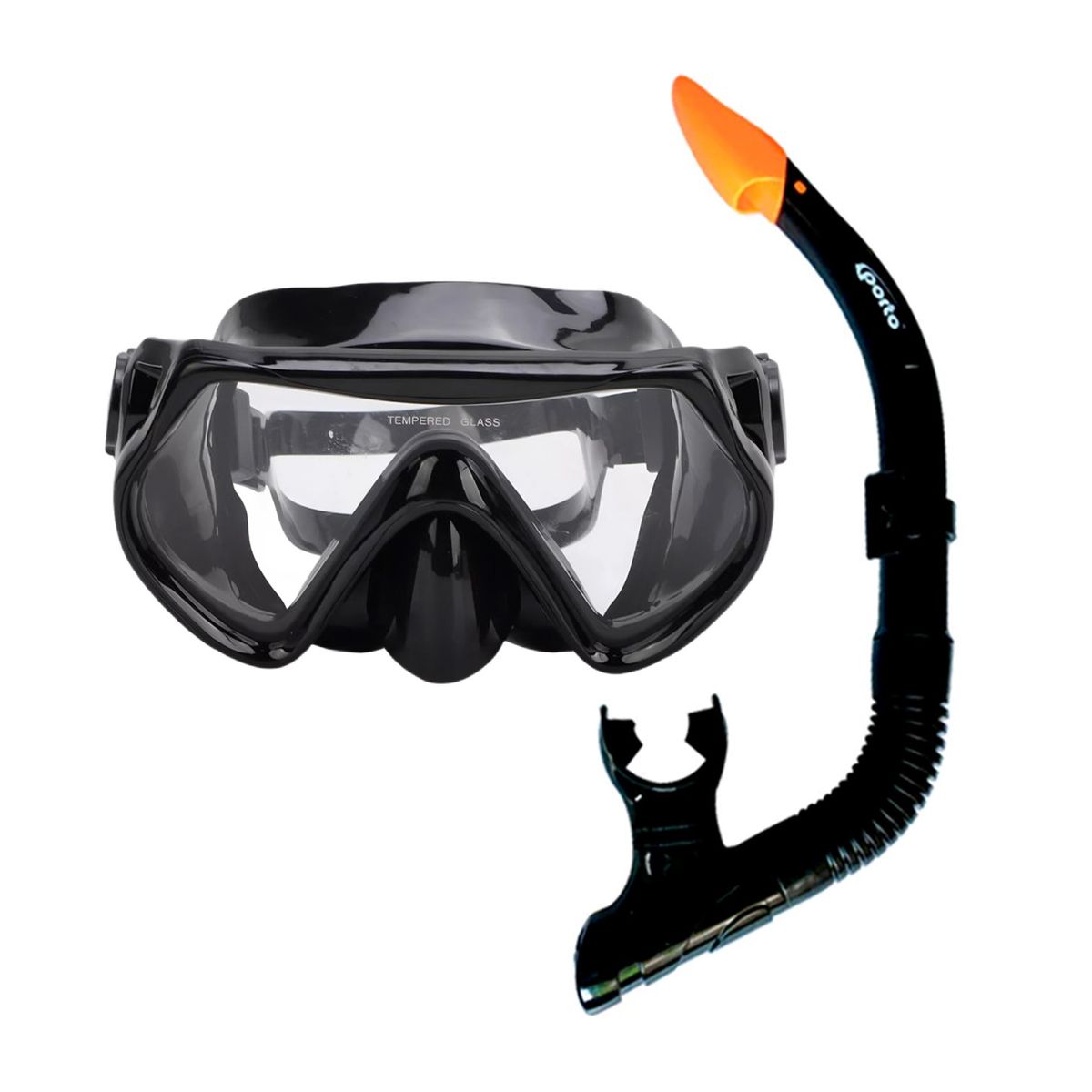 PORTO - MÁSCARA DE BUCEO CON SNORKELL ESTÁNDAR PORTO NEGRO