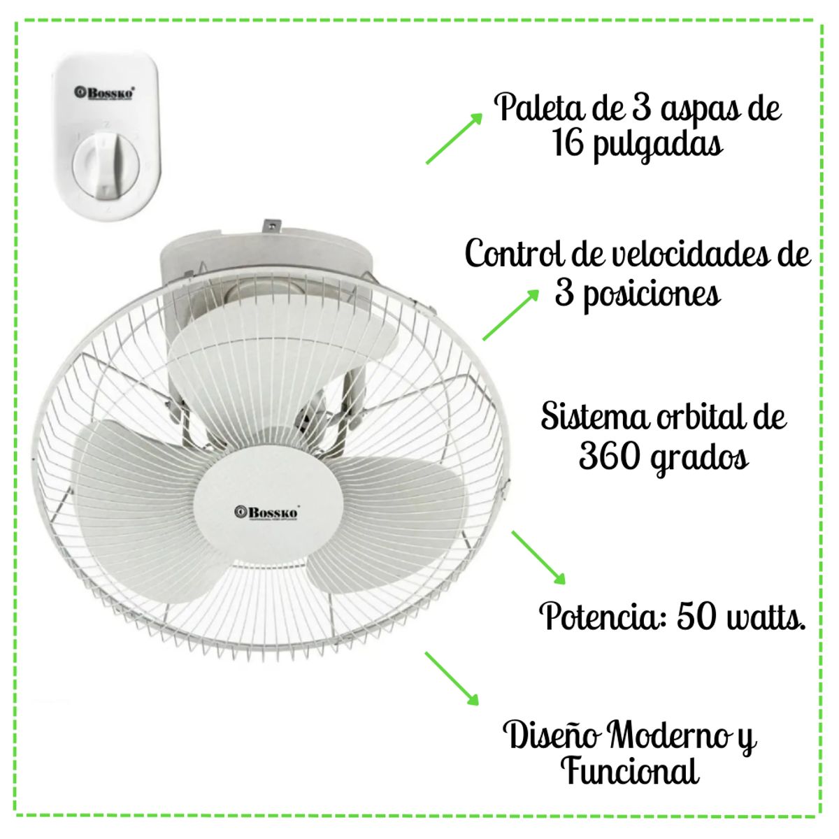 BOSSKO - Ventilador de Techo Orbital Bossko 16” Blanco - BK-8454VT