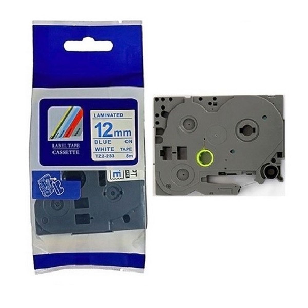 GENERICO - CINTA BROTHER COMPATIBLE Tz2-233 12MM LETRA AZUL SOBRE FONDO BLANCO