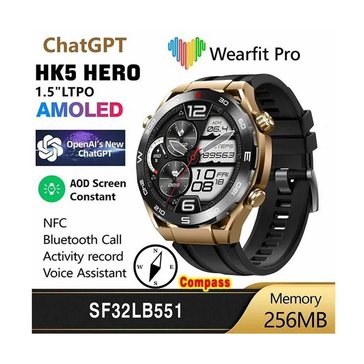 OEM - Smartwatch HK5 Hero Dorado pantalla FHD Amoled Doble correa
