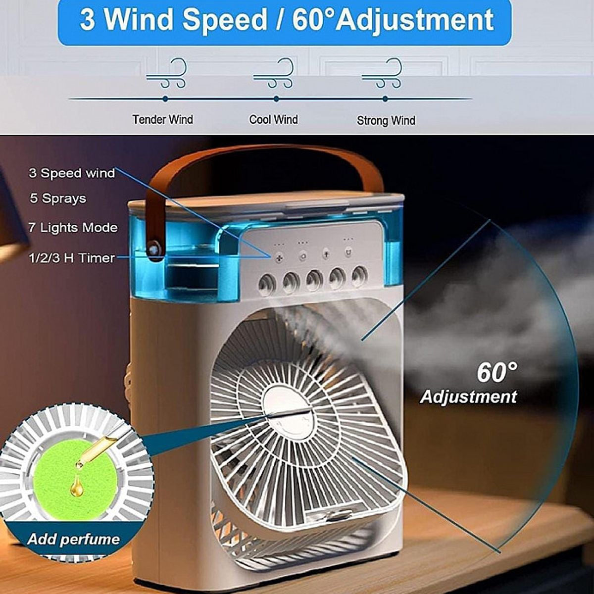GENERICO - VENTILADOR PORTÁTIL HUMIDIFICADOR Y AIRE ACONDICIONADO 3 EN 1