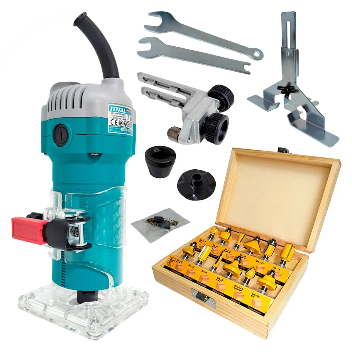 TOTAL TOOLS - RUTEADORA FRESADORA TUPI DE MANO PALMA ¼ TOTAL TLT6001 600W + 12 Fresas