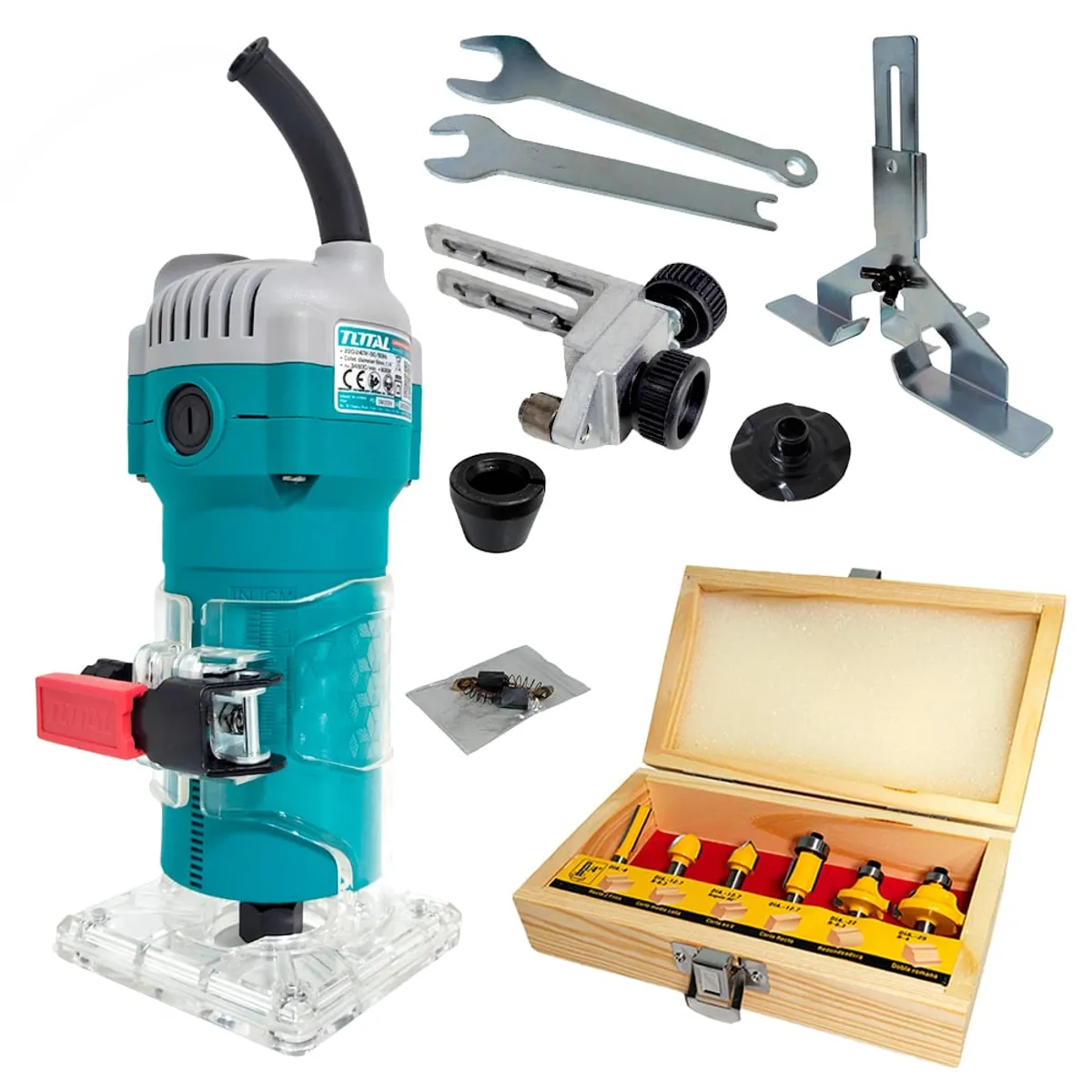 TOTAL TOOLS - RUTEADORA FRESADORA TUPI DE MANO PALMA 6MM 14 TOTAL TLT6001 600W 34500RPM + 6FRESAS